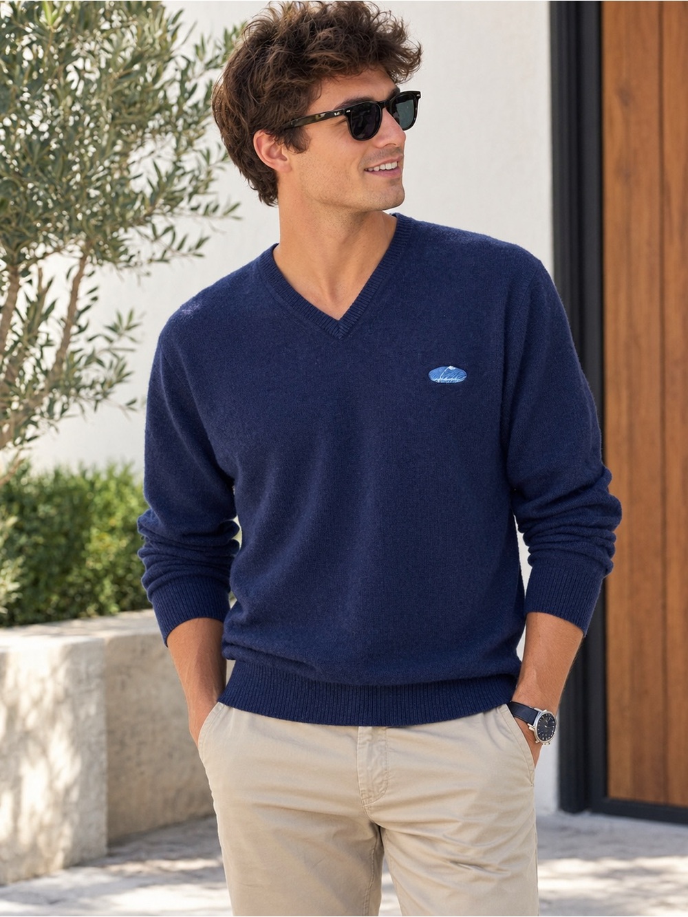 Peter Scott Sweater 42 Navy Wool Angora V Neck Made Scotland Golf Preppy